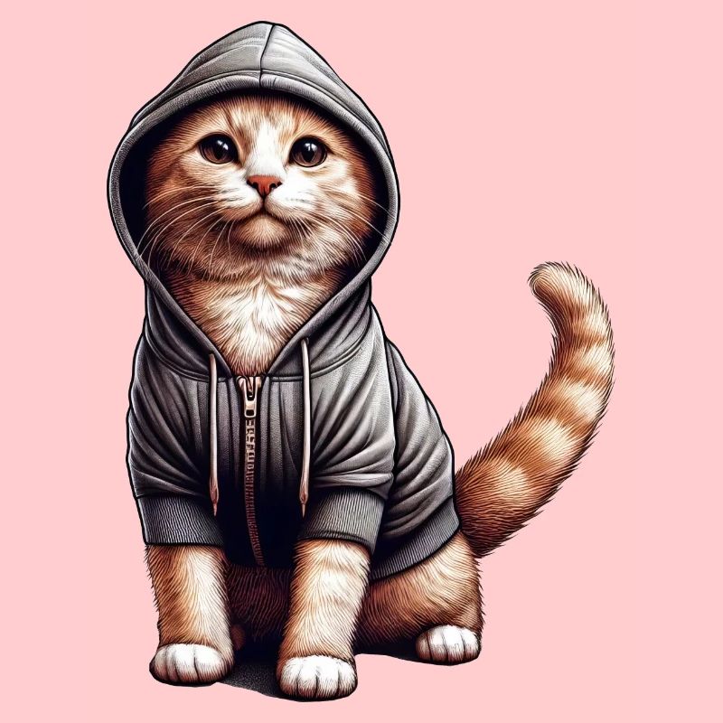 Katze trägt Kapuzenpullover