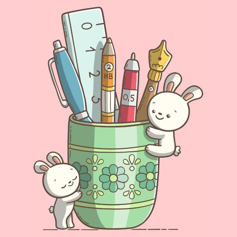 Deux lapins mignons devant un stylo