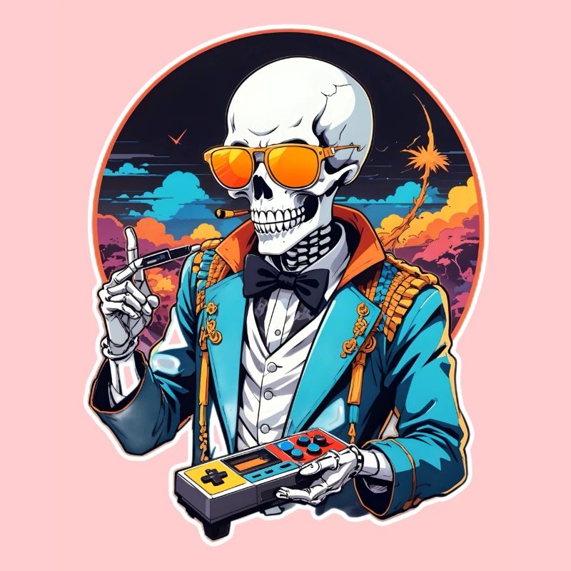 Retro Gamer Skeleton with Controller Console Games
