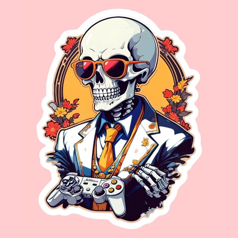Retro Gamer Skeleton with Controller Console Games