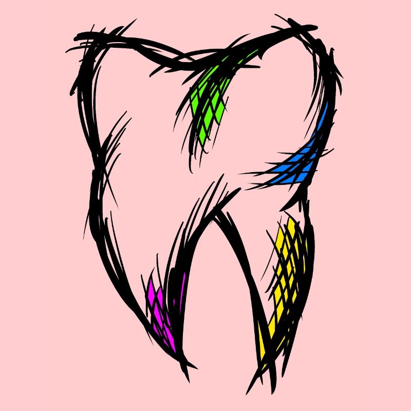 Dent colorée, dessin, dessinée à la main.