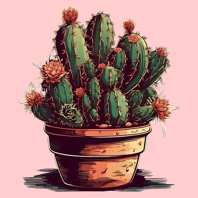 Petit cactus vert dans un pot de fleurs avec des fleurs