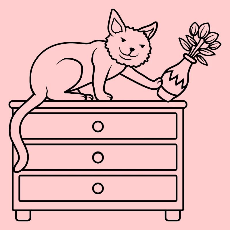 Vase à fleurs renversé sur un chat maléfique