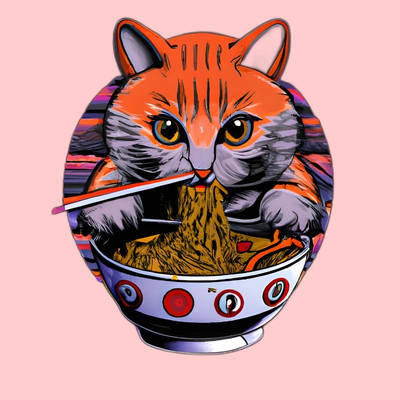 Le chat mignon aime la conception de nouilles ramen