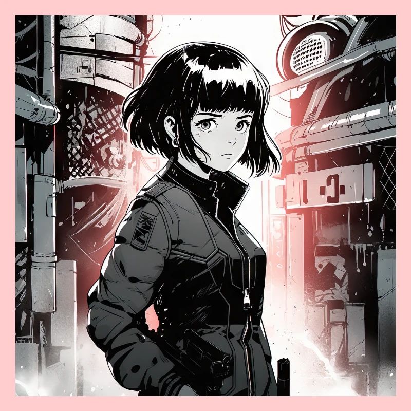 Monochromes Phänomen: Schönes Anime-Mädchen in einem