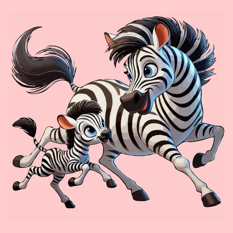 Zebra-Mutter mit herumtollendem Kind