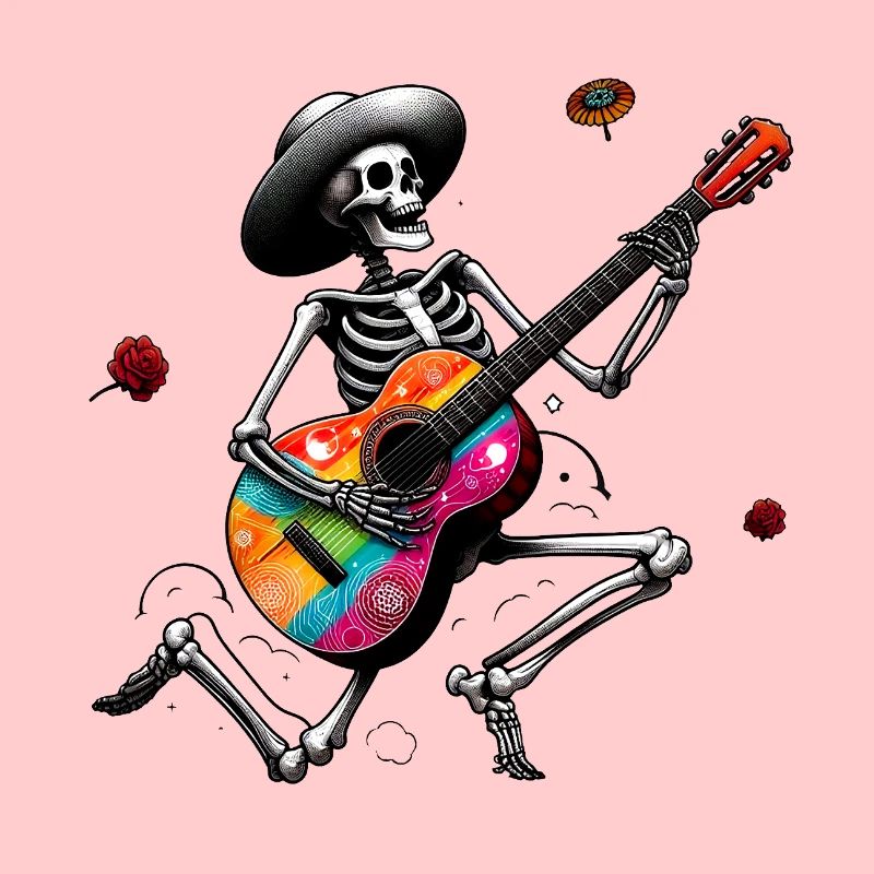 Skeleton playing guitar.