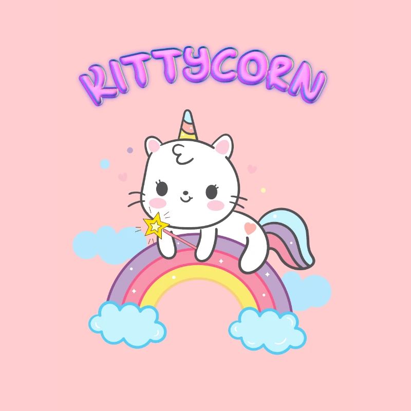 Licorne chat mignon Kittycorn sur arc-en-ciel