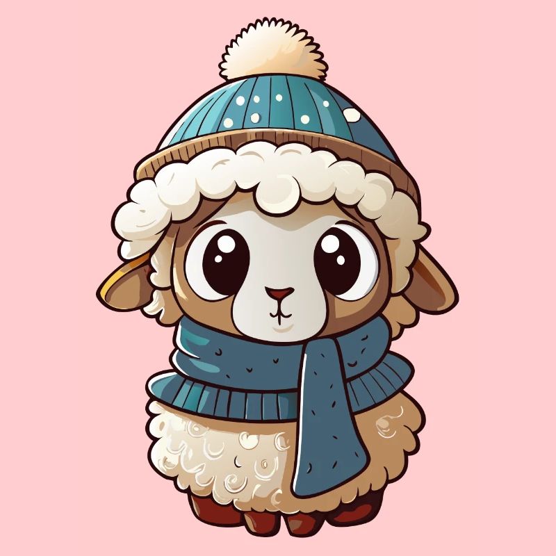 Mouton mignon avec écharpe et chapeau à pompon.