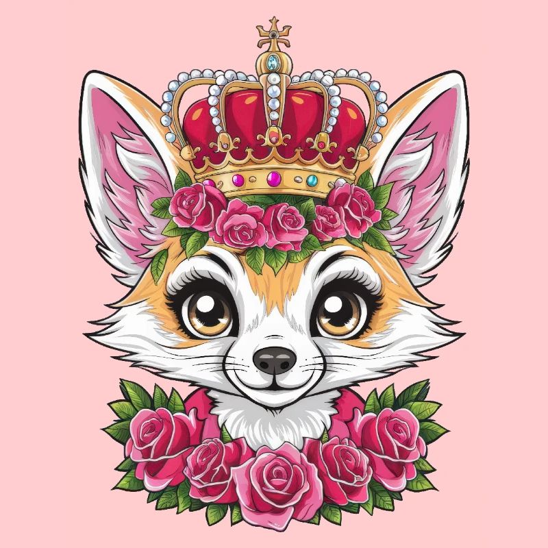 Fennec Desert Fox with Crown and Roses