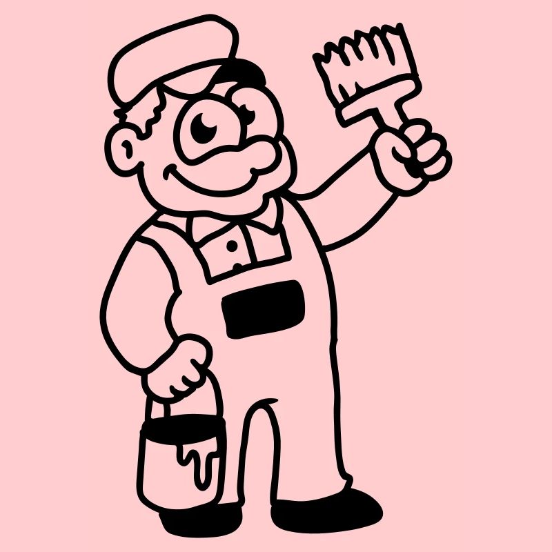 Painter with brush and paint - line