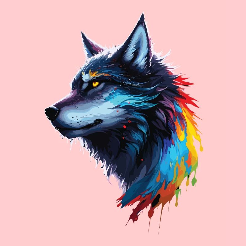 Regenbogen-Aquarell Wolf Spritzt