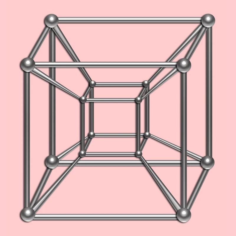 Tesseract, 4D Hypercube, digital silber, Symbol