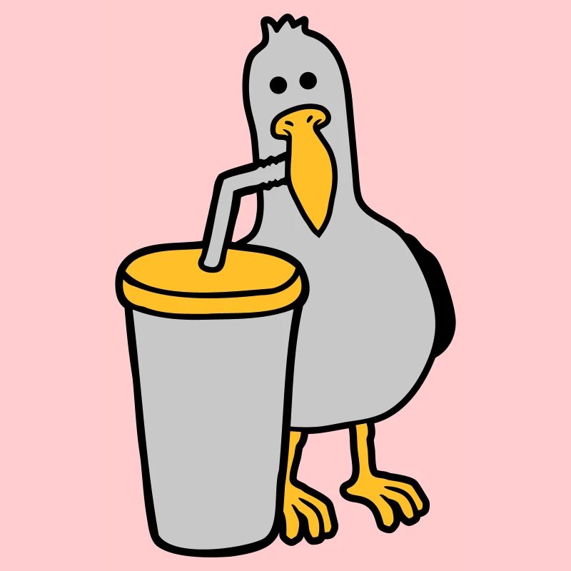 Möwe trinkt Cola Getränk