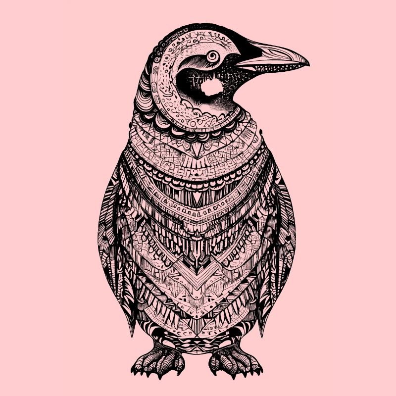 Pingouin cool avec des motifs ethno boho en noir
