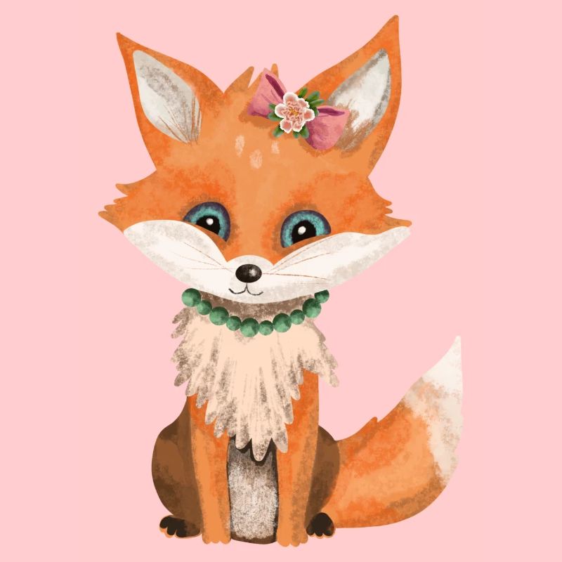 Petit renard avec arc et collier de perles
