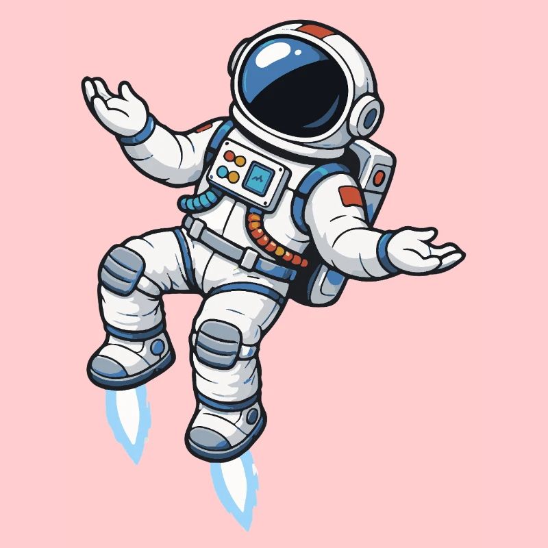 Floating cartoon astronaut with rocket propulsion