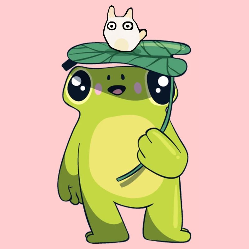 Frosch mit Blatt