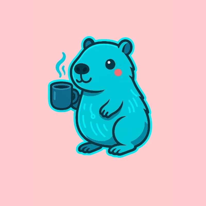 Blauer Capybara mit Kaffee