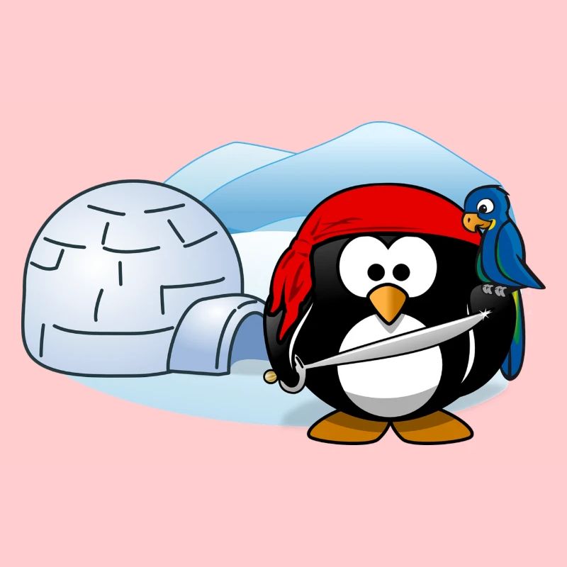 Pirate Penguin avec l'épée, perroquet et igloo.