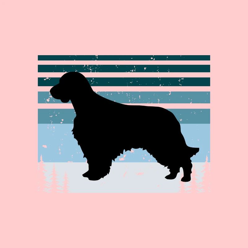 Welsh Springer Spaniel Dog Silhouette Retro Sunset