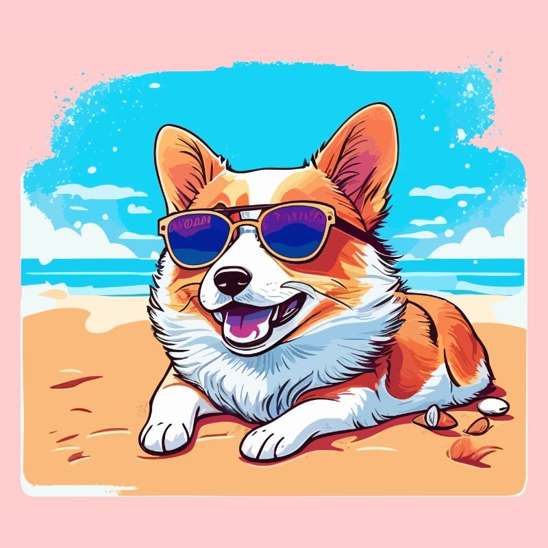 Corgi, der am Strand liegt