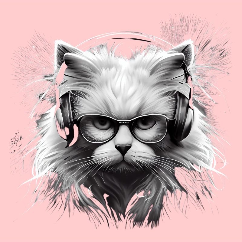 Katzenkopf mit Brille Kopfhörer-coole Katze