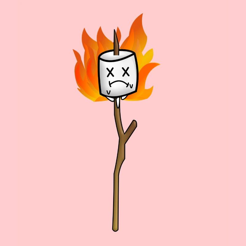 Cute marshmallow on a spit in flames