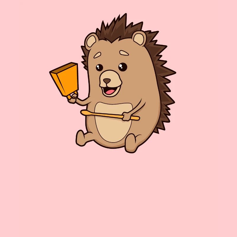 Comic Igel spielt Kuhglocken