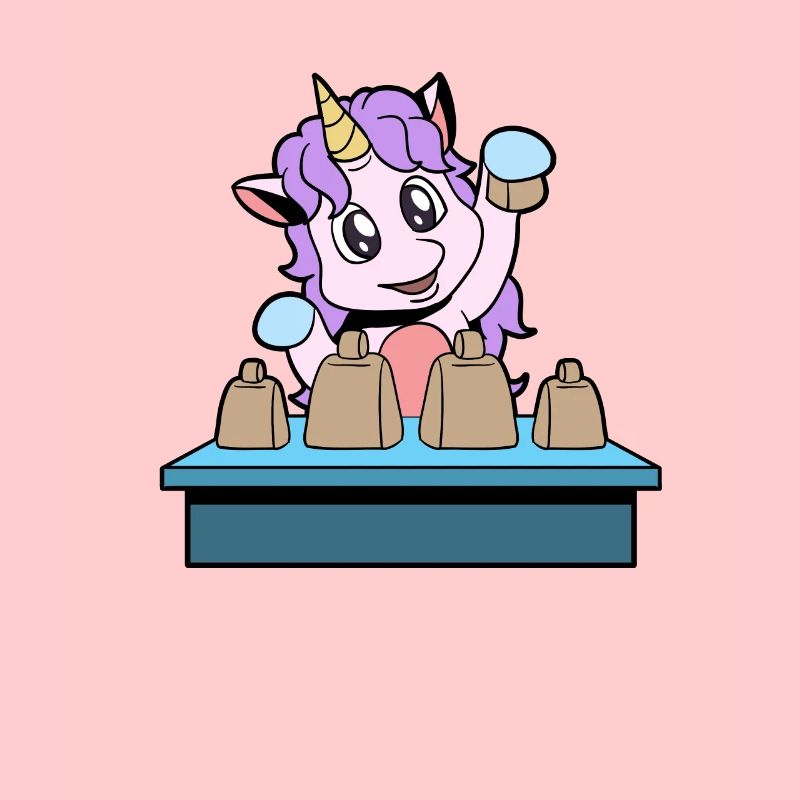 Comic Einhorn spielt Kuhglocken