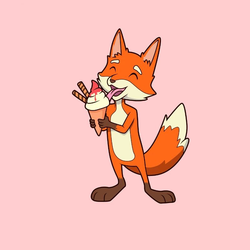 Comic fox enjoys ice cream cone
