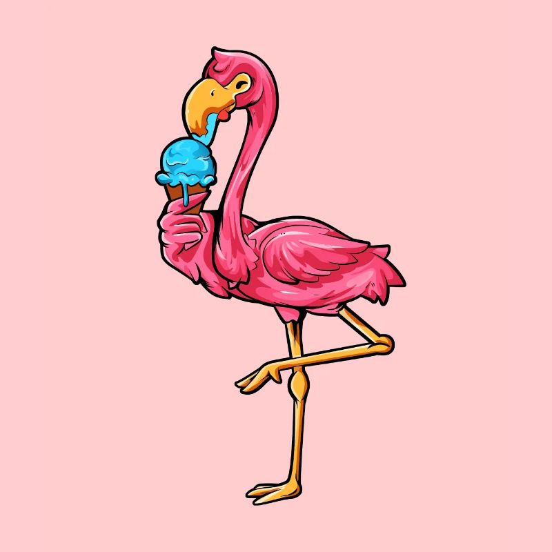 Comic Flamingo enjoys ice cream cone