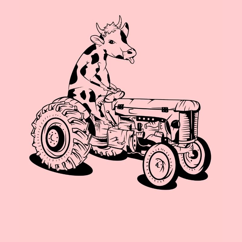 Cow driving a tractor