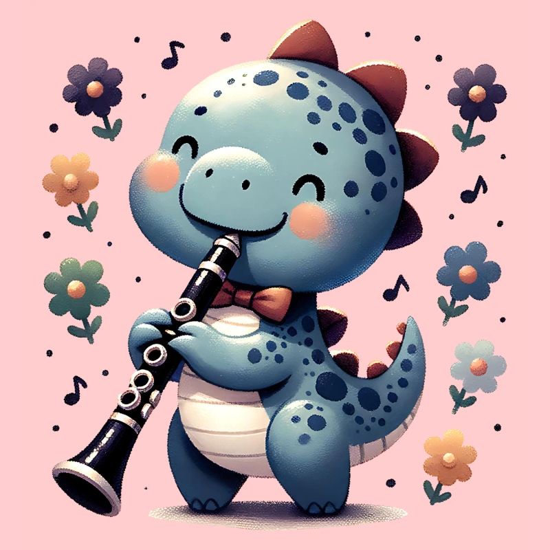 Cute Dino Flutist Plays Recorder