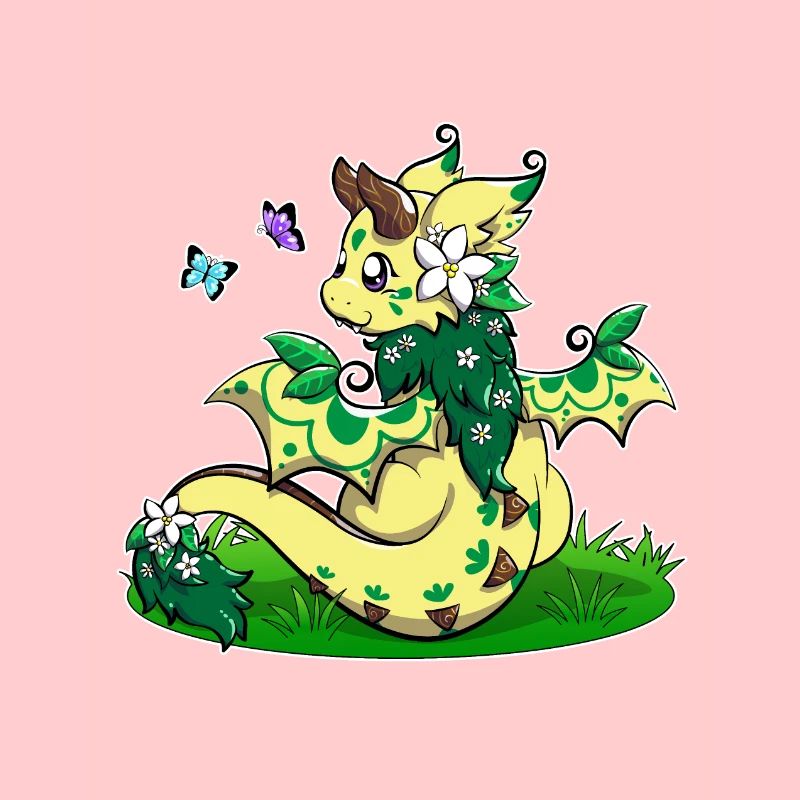 Flora der Frühlingsdrache mit Schmetterlingen
