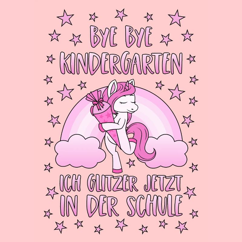 Einhorn Bye Bye Kindergarten Schule Glitzer Rosa