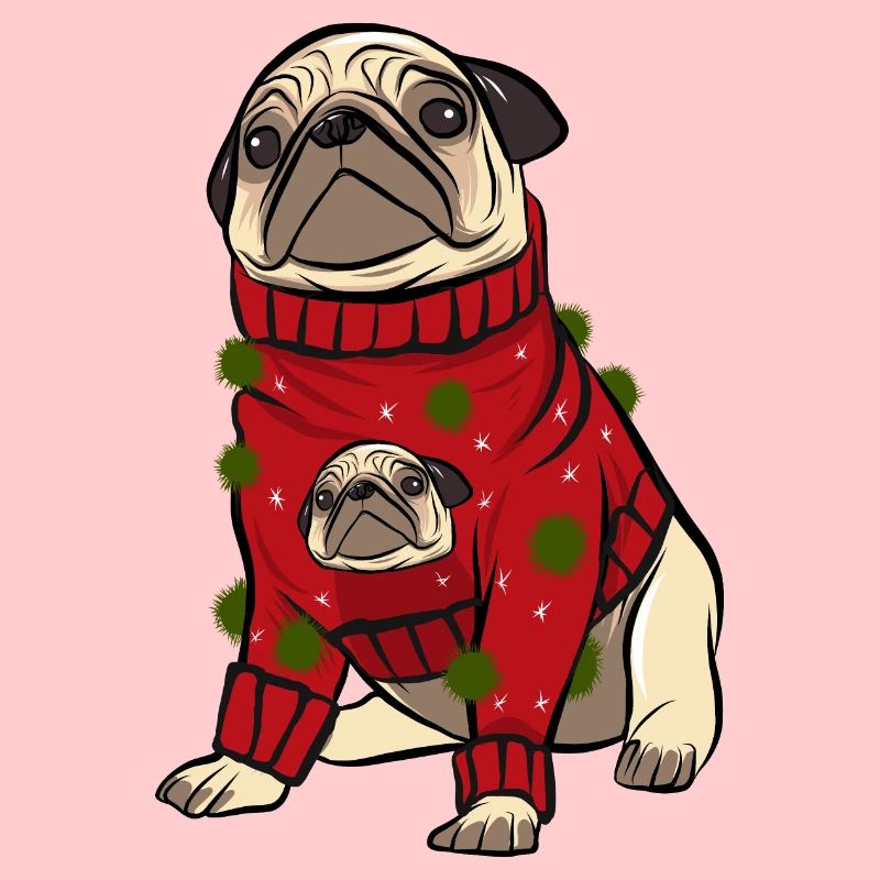 Mops im hässlichen Weihnachtspullover