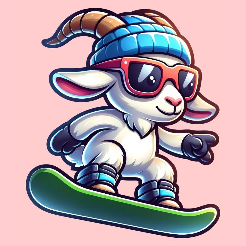 Lustige Ziege Snowboard Winter Abenteuer