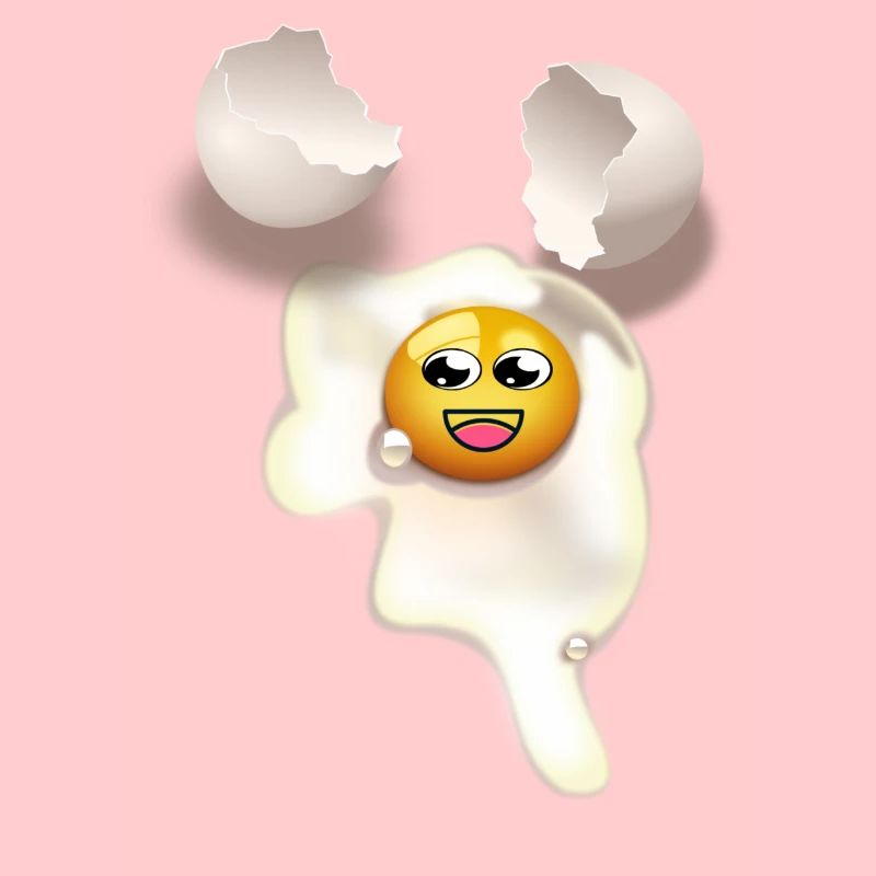 Fried egg with and broken eggshell