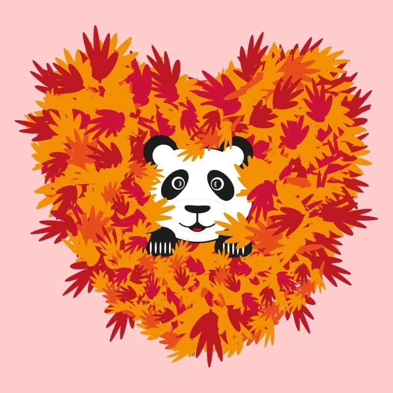 Süßer Panda mit Herz im Herbst.