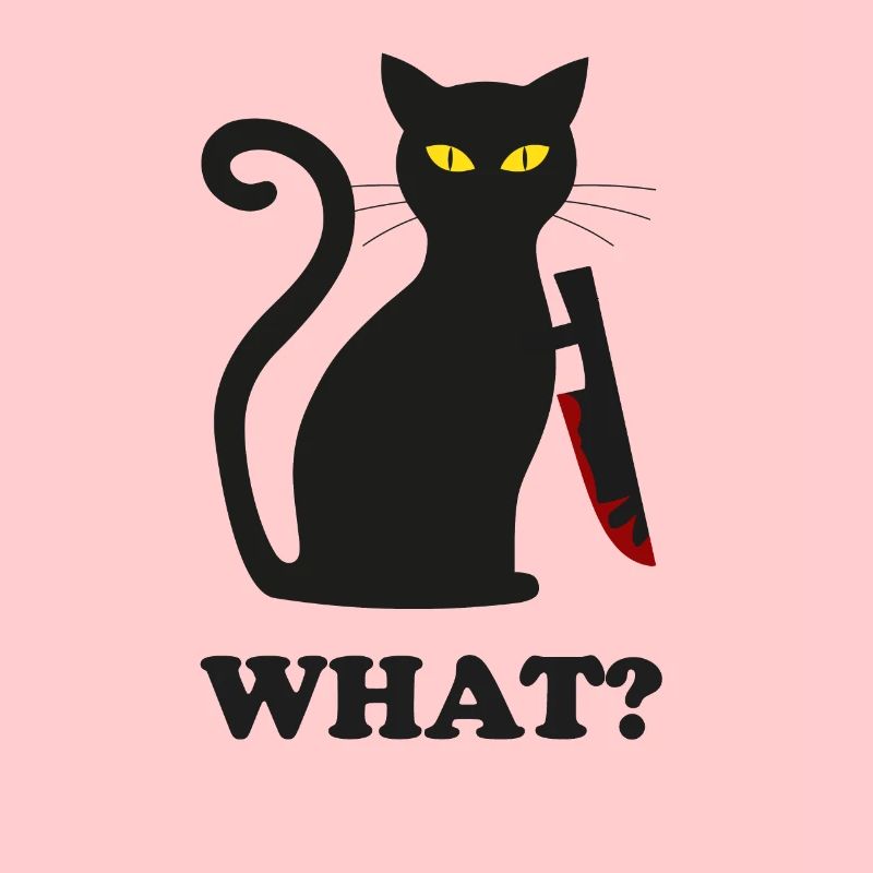 schuldige schwarze Katze mit Messer | Geschenkidee