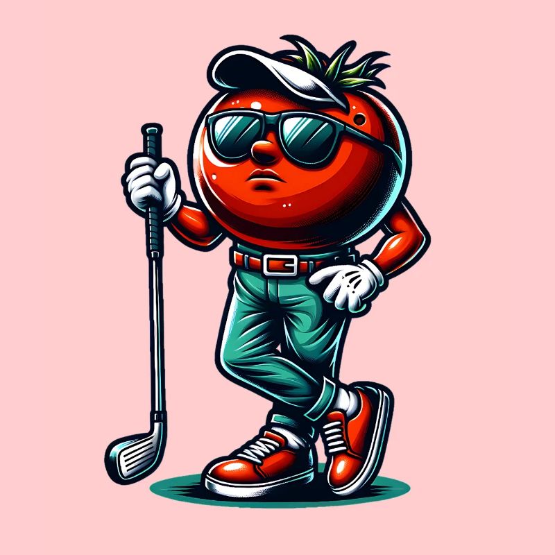 Funny golf tomato with cool sunglasses and
