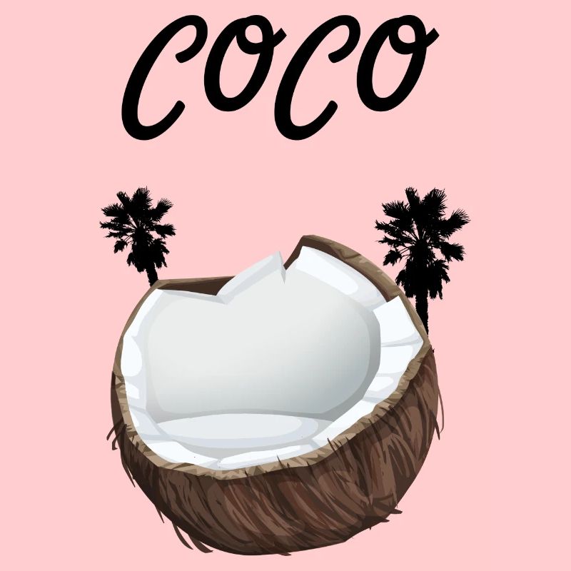 Noix de coco avec inscription Coco et palmiers