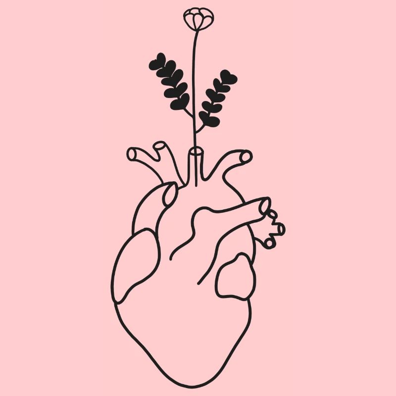 Cœur anatomique avec fleur