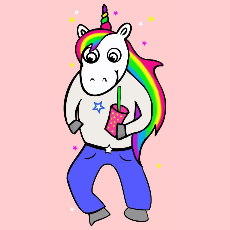 Einhorn Disco mit Getränk