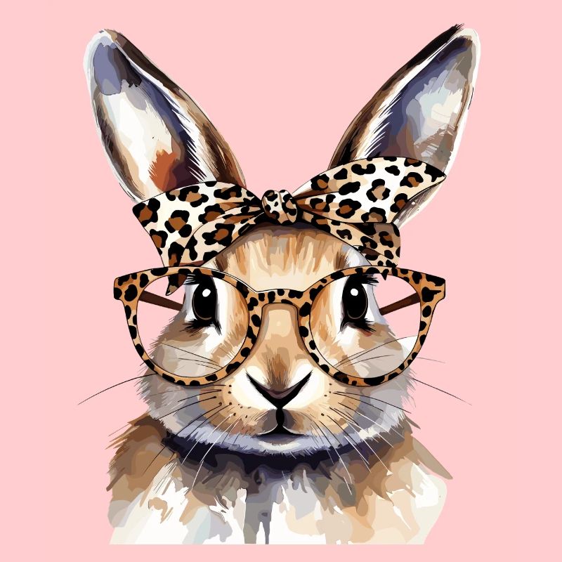 Cute Bunny with Leopard Glasses Watercolor Rabbit