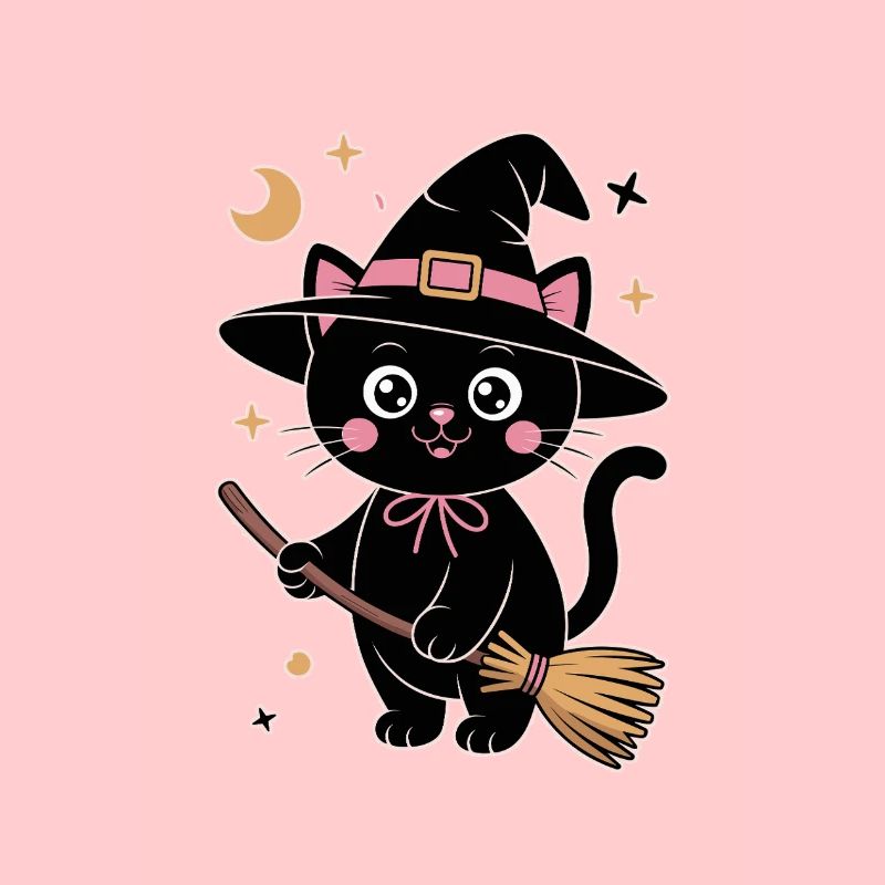 Cute cat witch print with magic wand