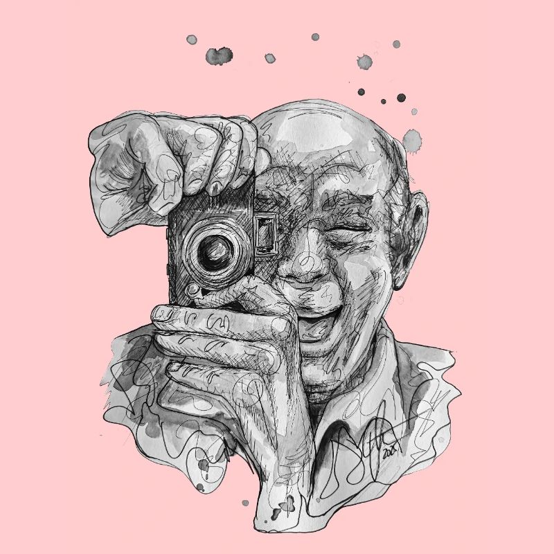 Selfie 2 black and white drawing carographic