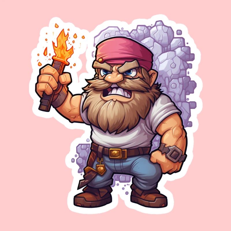 Nain Pixel avec une chemise de jeu de minage torche
