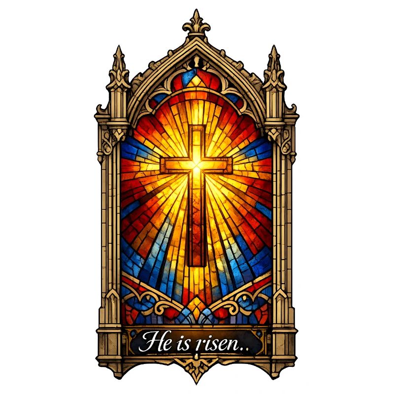 He is Risen Cross in Stained Glass Window Easter